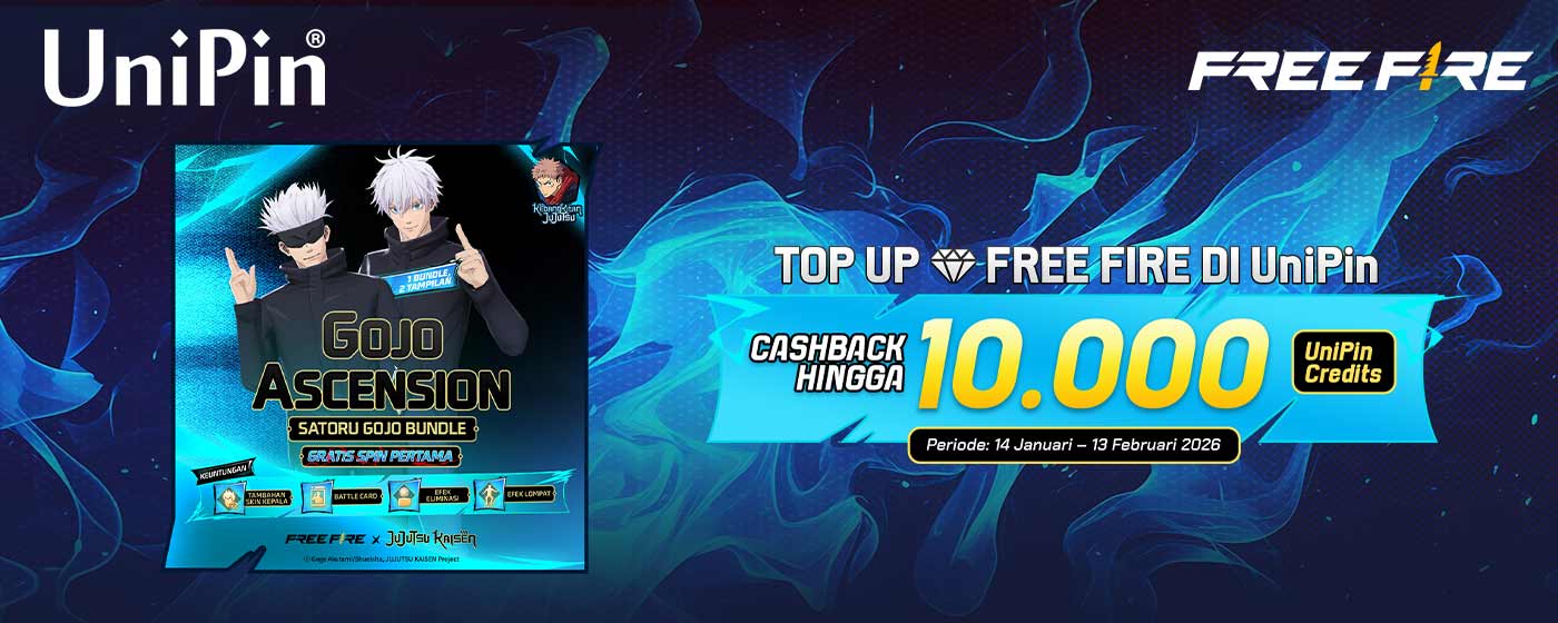 Top Up Free Fire di UniPin, Saatnya Dapatkan Satoru Gojo Bundle + Cashback Hingga 10.000 UniPin Credits!